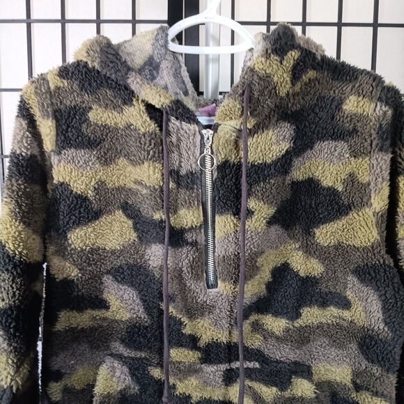 NOBO BOUNDARIES Women's Fuzzy Camo Pullover Hoodie w/ Side Pickets L(11-13) - Picture 3 of 7